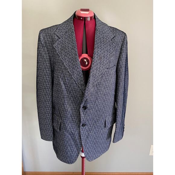 Blazer Vintage 1970s polyester broken stripe black blue - Picture 1 of 12